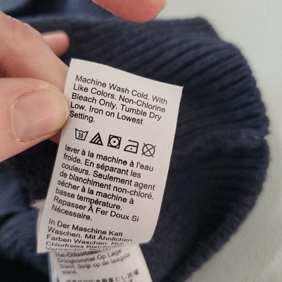 J Crew Sweater Men Extra Large Navy Blue Fisherman Textured Knit Cotton Crewneck - Picture 8 of 9